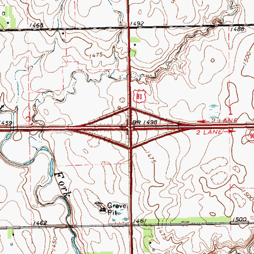 Topographic Map of Interchange 364, SD