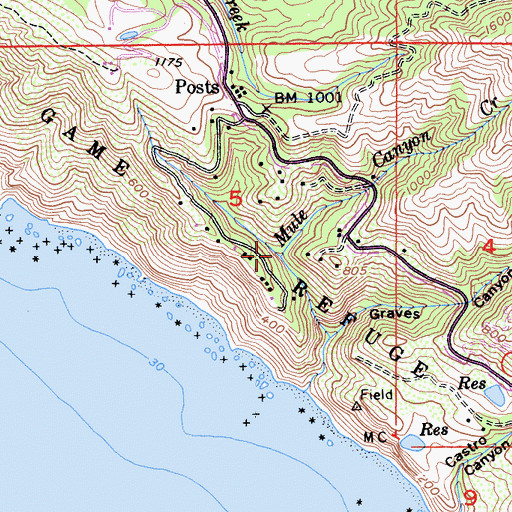 Topographic Map of Mule Canyon Creek, CA