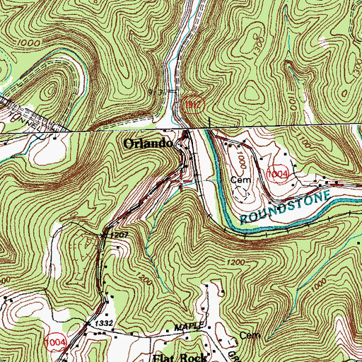 Topographic Map of Brush Creek Railroad Station (historical), KY