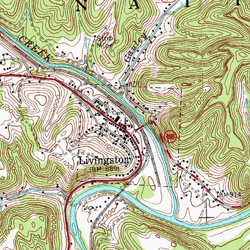 Topographic Map of Livingston Railroad Station (historical), KY