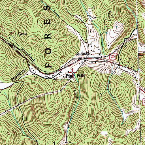 Topographic Map of Pine Hill Railroad Station (historical), KY