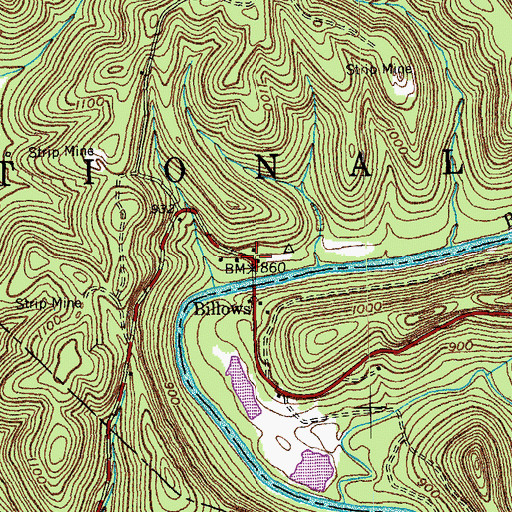 Topographic Map of Billows Post Office (historical), KY