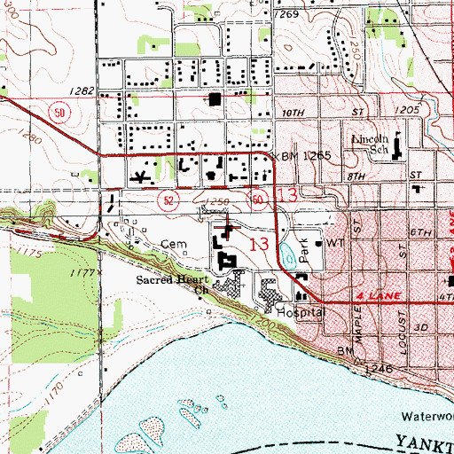 Topographic Map of Mount Marty College, SD