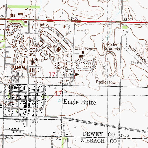 Topographic Map of Cheyenne River College Center, SD