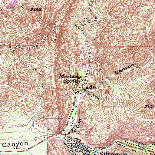 Topographic Map of Mustang Spring, CA