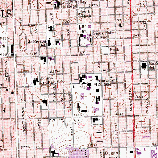 Topographic Map of Tuve Hall, SD