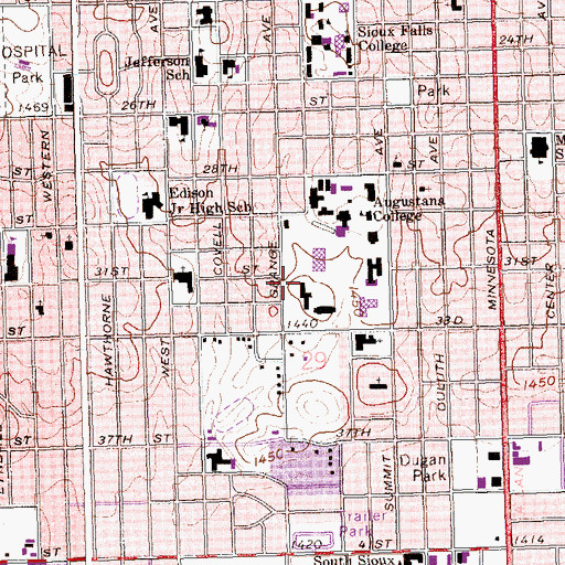 Topographic Map of Huether Tennis Centre, SD