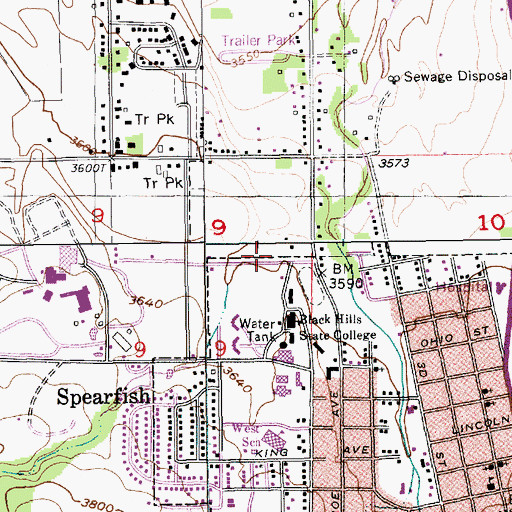 Topographic Map of Donald E Young Sports and Fitness Center, SD
