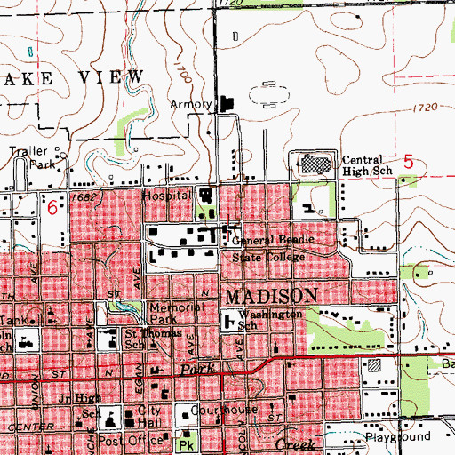 Topographic Map of Emry Hall, SD