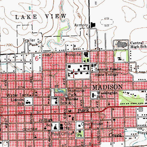 Topographic Map of Beadle Hall, SD