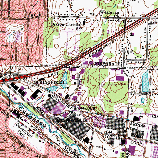 Topographic Map of Kennedy Industrial Park, OH