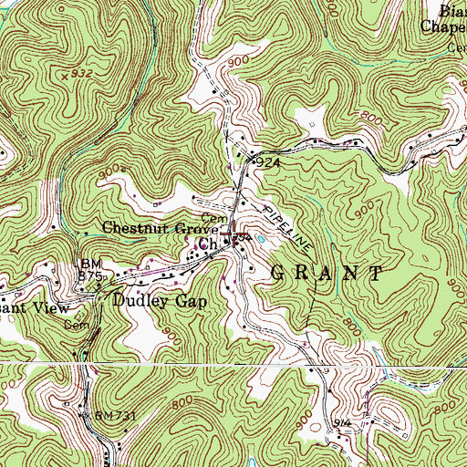Topographic Map of Chestnut Grove Cemetery, WV