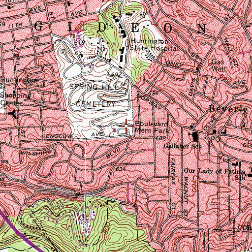 Topographic Map of Forest Lawn Cemetery, WV
