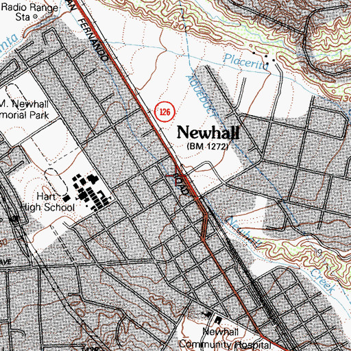 Topographic Map of Newhall, CA