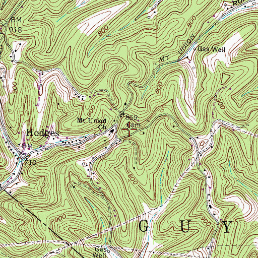 Topographic Map of Mount Union Church-Chatterton Cemetery, WV