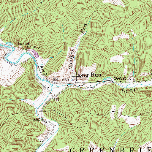 Topographic Map of Long Run Cemetery, WV