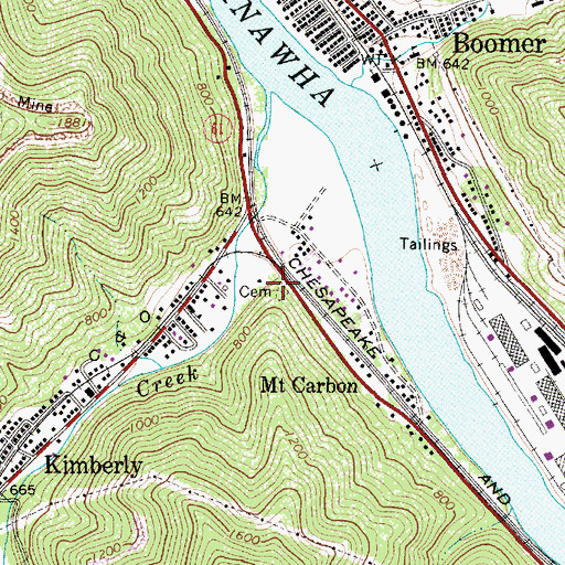 Topographic Map of Mount Carbon Cemetery, WV
