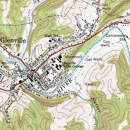 Topographic Map of Old Glenville Cemetery, WV