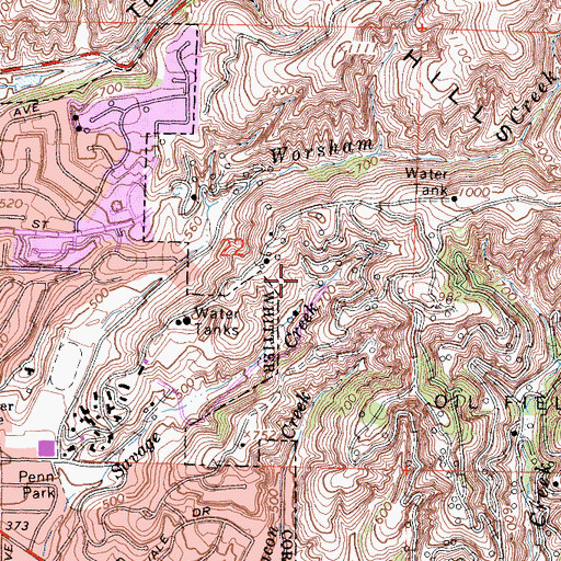 Topographic Map of Whittier City Landfill, CA