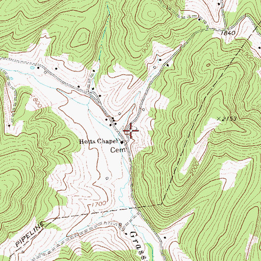 Topographic Map of Grassy Lick Cemetery, WV
