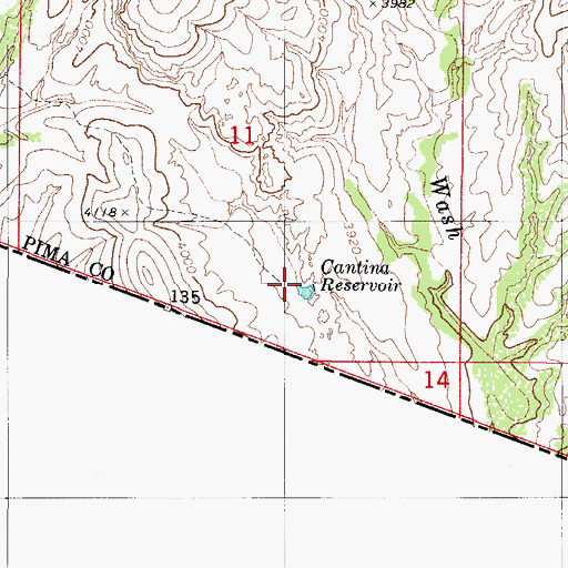Topographic Map of Cantina Reservoir, AZ