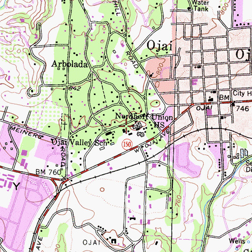 Topographic Map of Matilija Junior High School, CA