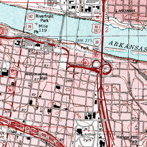 Topographic Map of River Market Tower, AR