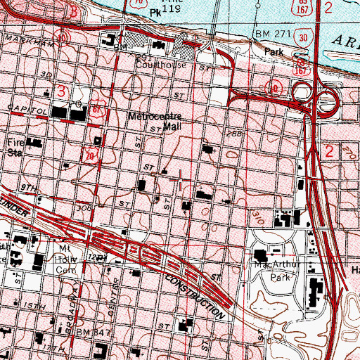 Topographic Map of Donaghey Building, AR