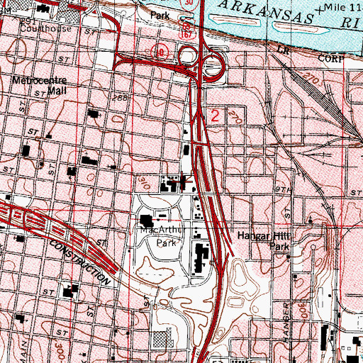 Topographic Map of Quapaw Tower, AR