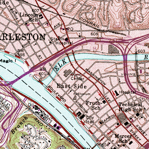 Topographic Map of Charleston Civic Center Coliseum, WV