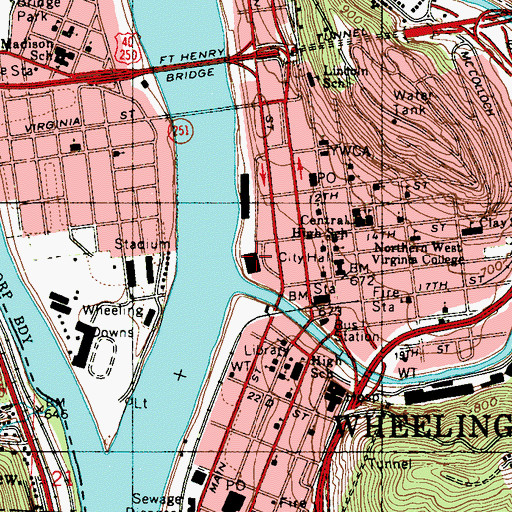 Topographic Map of Wesbanco Arena, WV