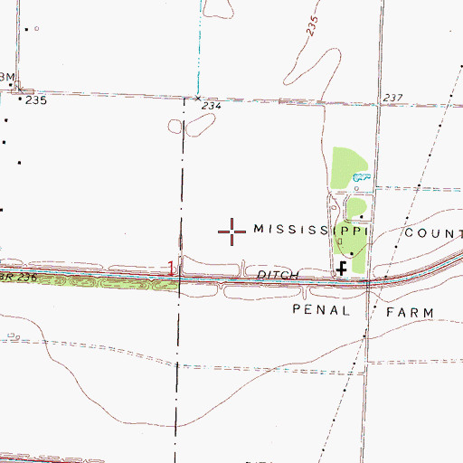 Topographic Map of Mississippi County Landfill, AR