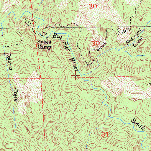Topographic Map of North Fork Big Sur River, CA
