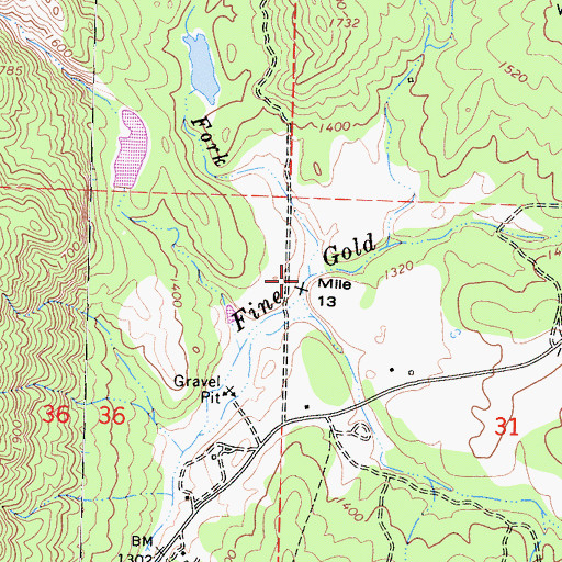 Topographic Map of North Fork Fine Gold Creek, CA
