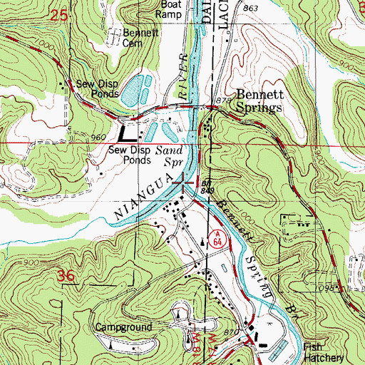 Topographic Map of Bennett Spring Branch, MO