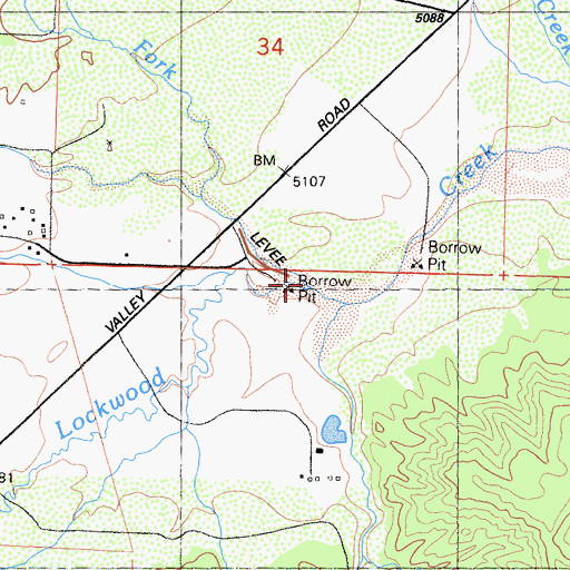 Topographic Map of North Fork Lockwood Creek, CA