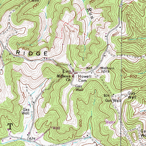 Topographic Map of Milhoan Church Cemetery, WV