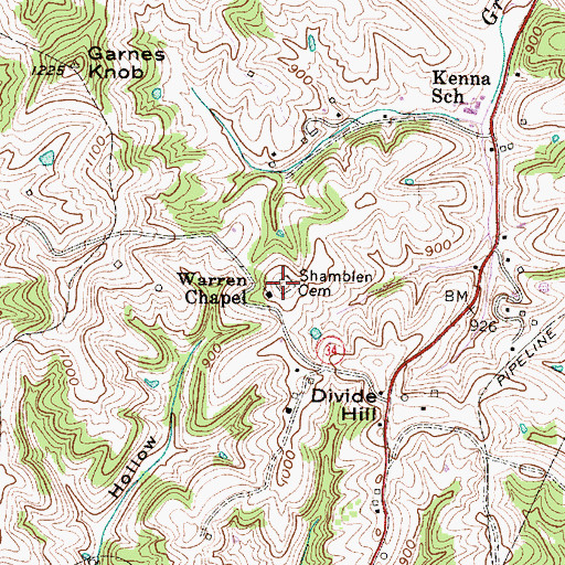 Topographic Map of Warren Chapel Cemetery, WV