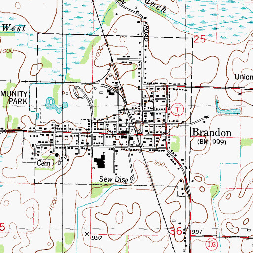 Topographic Map of Brandon Post Office, WI