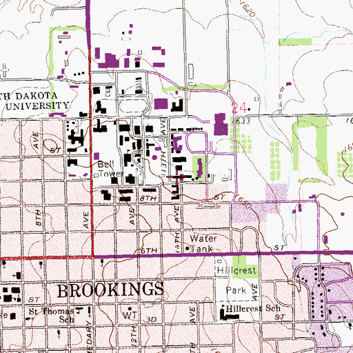 Topographic Map of Brown Hall, SD