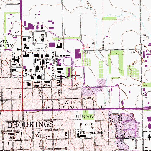 Topographic Map of Young Hall, SD