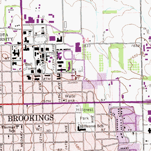 Topographic Map of Binnewies Hall, SD