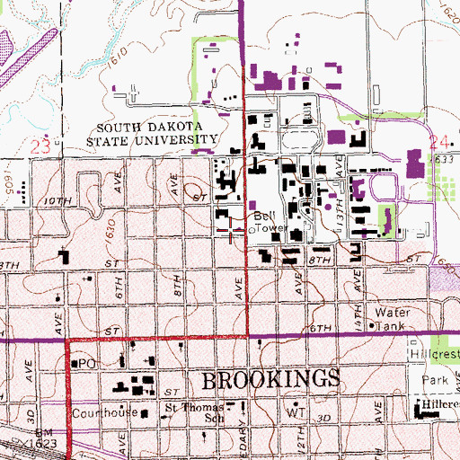 Topographic Map of Tompkins Alumni Center, SD