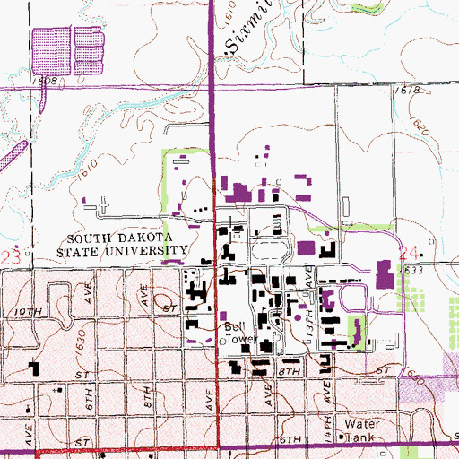 Topographic Map of West Headhouse and Greenhouse, SD
