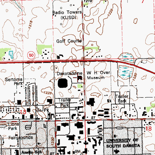 Topographic Map of W H Over Museum, SD