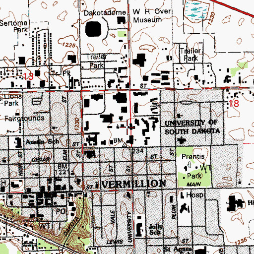 Topographic Map of Old Main Building, SD