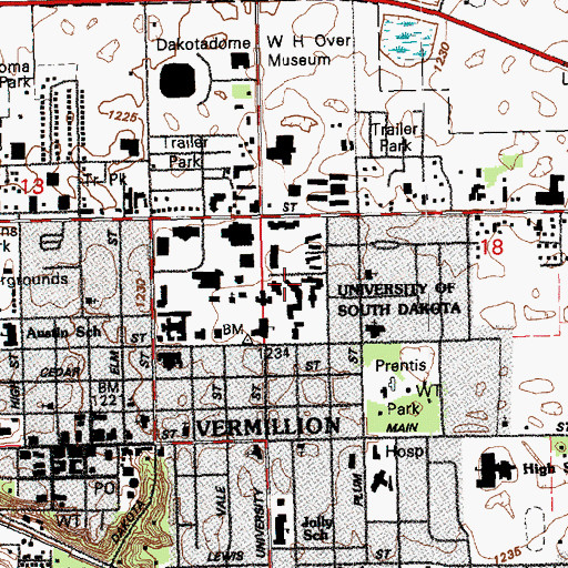 Topographic Map of Noteboom Hall, SD