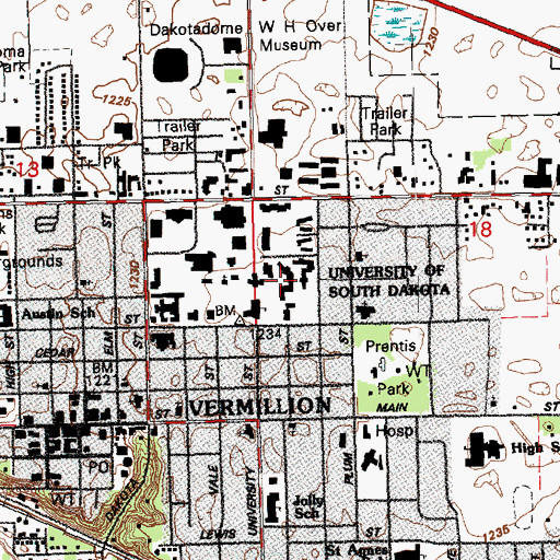 Topographic Map of Dakota Hall, SD
