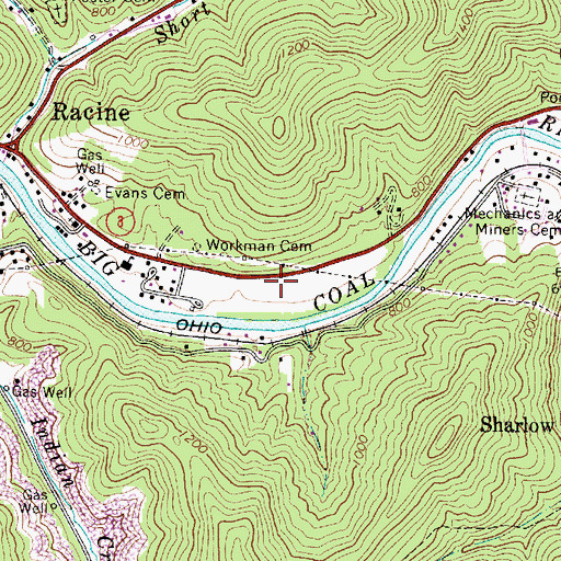 Topographic Map of Coal River Branch Library, WV