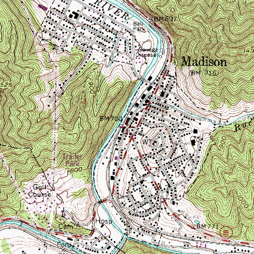 Topographic Map of Boone - Madison Public Library, WV